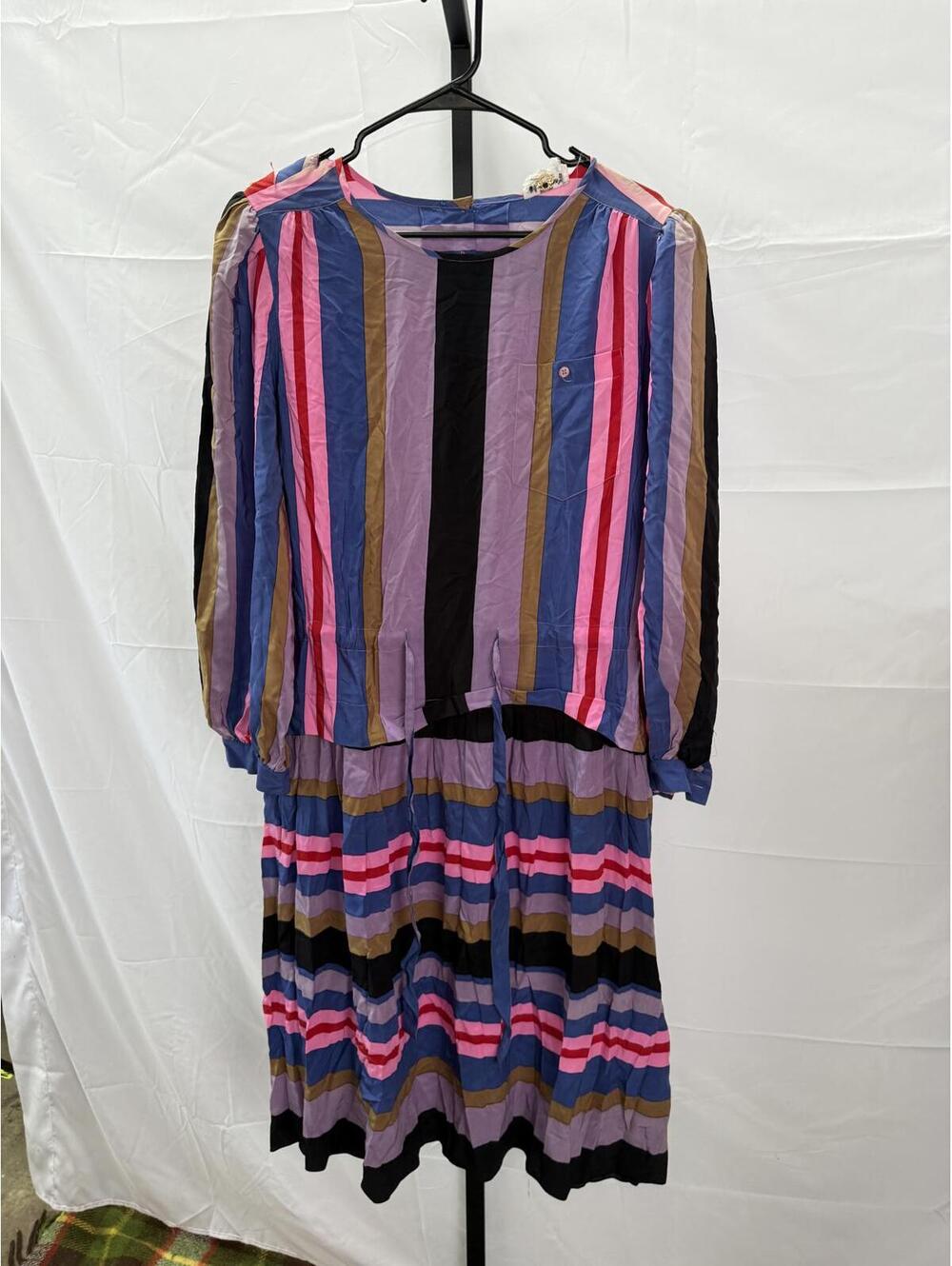 Vintage Oleg Cassini Striped Long Sleeve Women's Dress *Wounded*